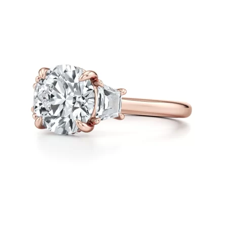 Chelseia — Lab Diamond Three‑Stone Engagement Ring with Trapezoid Side Stones & Hidden Pavé Halo