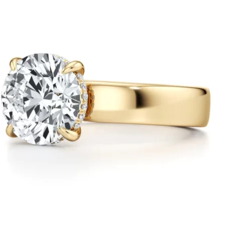 Alecia 4.00 Ct Round Brilliant Lab Diamond Solitaire Engagement Ring with Pavé Band – 14k Yellow Gold Ethical Luxury