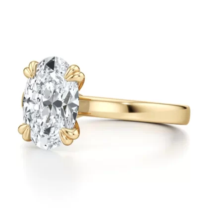 Alecia Solitaire Lab Diamond Engagement Ring – 2.00ct Oval Prestige Diamond in 14k Yellow Gold with Sculptural 4.20mm Quarter Round Band