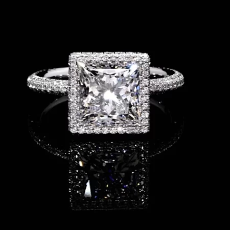 Marissa Princess Seamless Halo Lab Diamond Engagement Ring – 5.00 ct. Princess-Cut Lab Diamond with Triple Pavé Band in 14K White Gold | Ella Landon High Jewelry