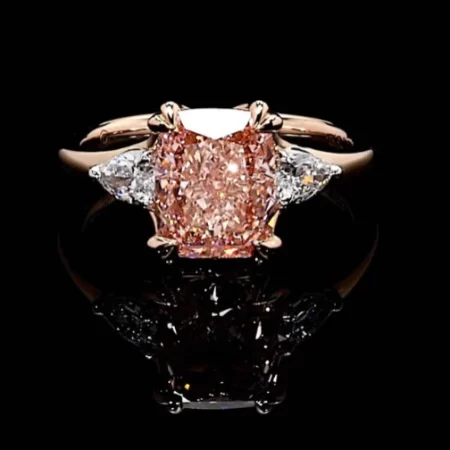 Fancy Vivid Pink Lab Diamond Engagement Ring – 3.00 ct Three-Stone Cushion & Pear Diamonds in 18k Rose Gold | High Jewelry Capsule