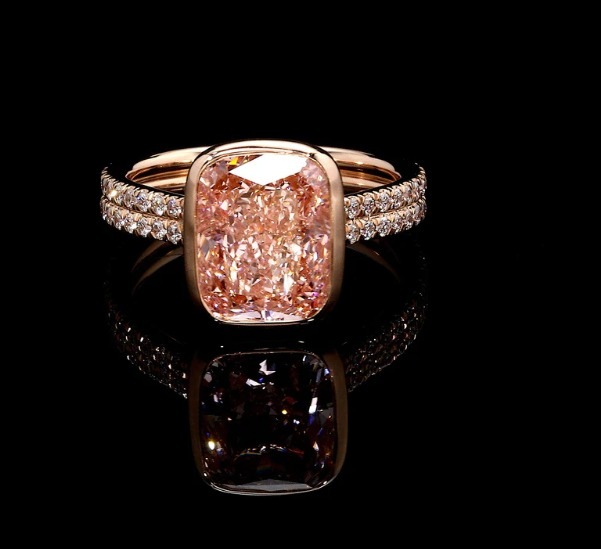 5ct Fancy Vivid Pink Cushion Lab Diamond Ring