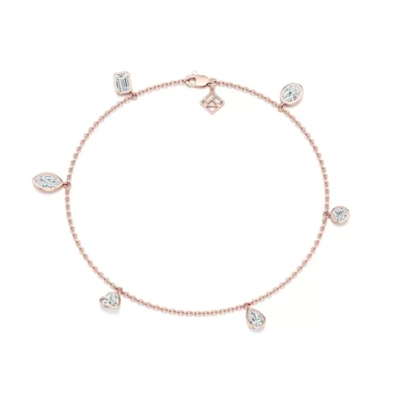 Celeste Bezel-Set Lab Diamond Charm Bracelet – Mixed Shapes in 14k Rose Gold | Ethical Fine Jewelry by Ella Landon