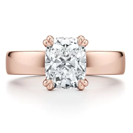 Alecia Solitaire Lab Diamond Engagement Ring – 4.00 ct Cushion Cut in 14k Rose Gold | Double Prong Setting & High-Polish Band