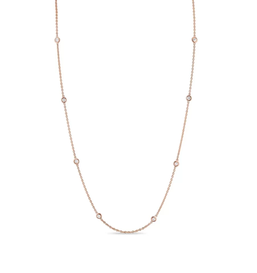 Bezel 1.25ct Lab Diamond Station Necklace in 14k Rose Gold